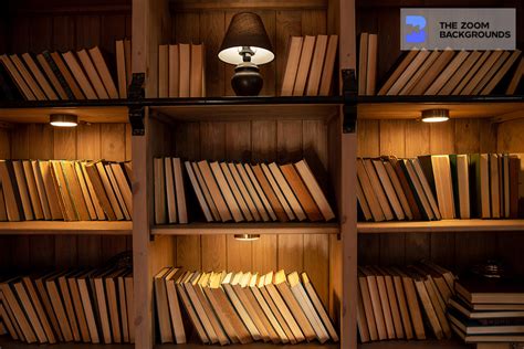 Home Library Bookshelf With Wooden Bookcase Zoom Background ...