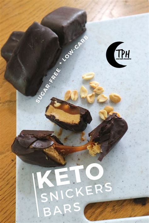 Keto Snickers Bar recipe with gooey chewy homemade keto caramel, using allulose, no stomach ...