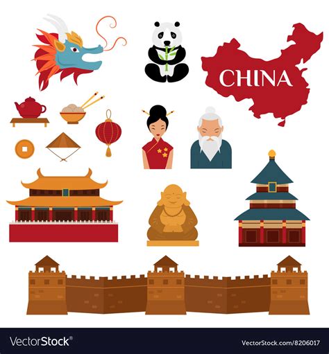 Chinese traditional culture lanterns and objects Vector Image