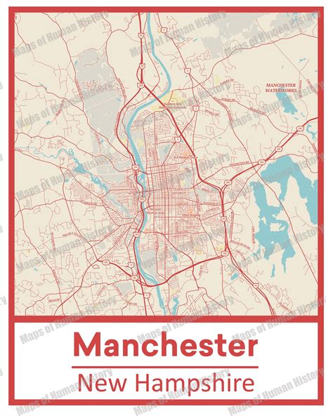 Retro Manchester New Hampshire Street Map Poster & Canvas - Etsy