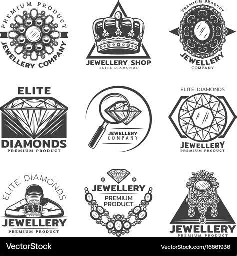 Vintage monochrome jewelry shop labels set Vector Image