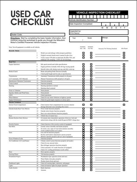 Vehicle Inspection Checklist