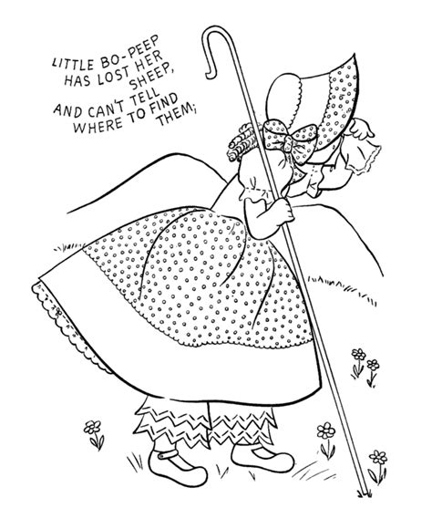 Little Bo Peep | Nursery Rhymes Lyrics Text Coloring Page Sheets - Mother Goose | BlueBonkers