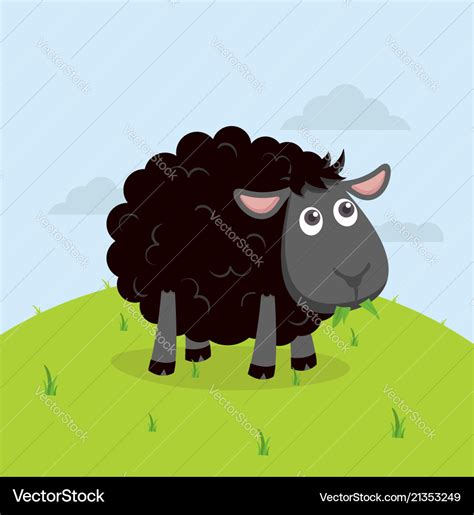 Cute black sheep eat grass cartoon Royalty Free Vector Image