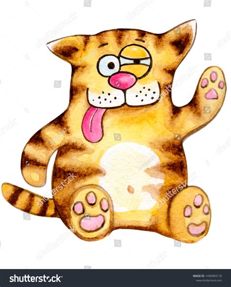 Watercolor Illustration Funny Cat Cartoon Style Stock Illustration 1499983118 | Shutterstock