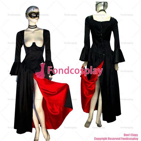 US$ 129.00 - fondcosplay O Dress The Story Of O With Bra Black red Satin Dress Cosplay Costume ...