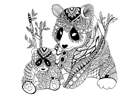 Due panda: Madre e figlio - Panda - Disegni da colorare per adulti