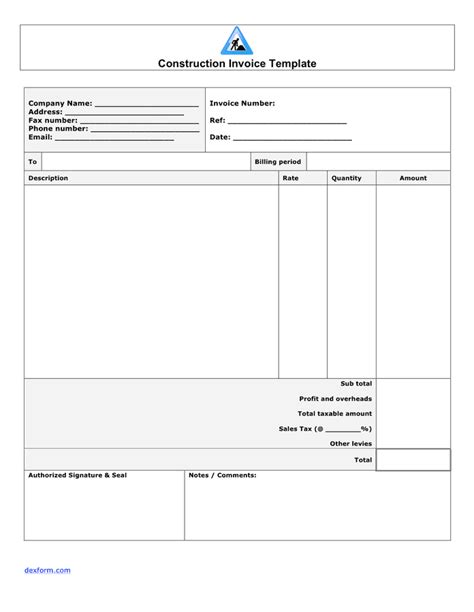 Construction Invoice - download free documents for PDF, Word and Excel