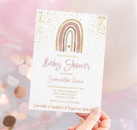 Boho Rainbow Baby Shower Invitation Template Paper & Party Supplies ...