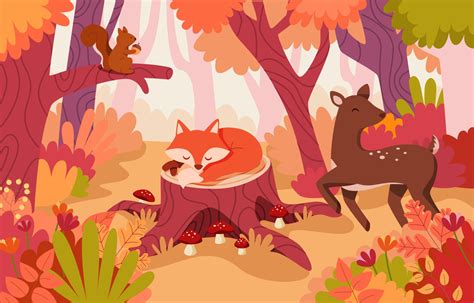 Hand Drawn Autumn Fox and Deer Forest Animals 3002141 Vector Art at ...