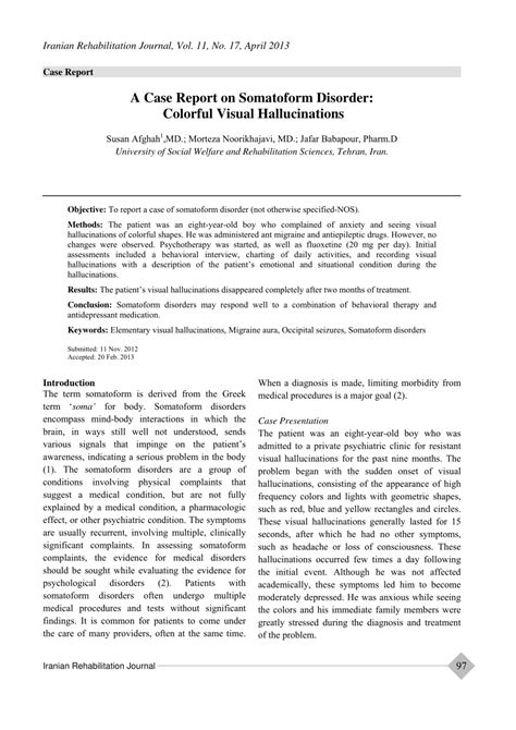 (PDF) A Case Report on Somatoform Disorder: Colorful Visual Hallucinations