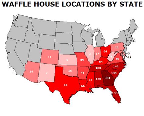 Waffle House locations by state [701x565] : MapPorn