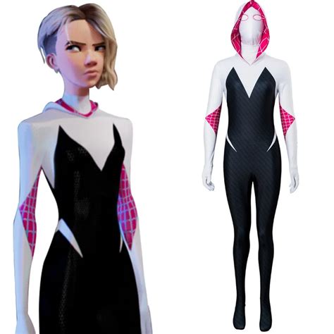 Spider Gwen Stacy Cosplay Spandex Zentai Jumpsuit Spiderman Costume For Halloween Cosplay Spider ...