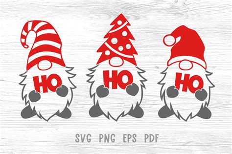 Clip Art & Image Files Ho Ho Ho Cut File with Gnome Trio Christmas Gnome SVG Holiday Designs ...