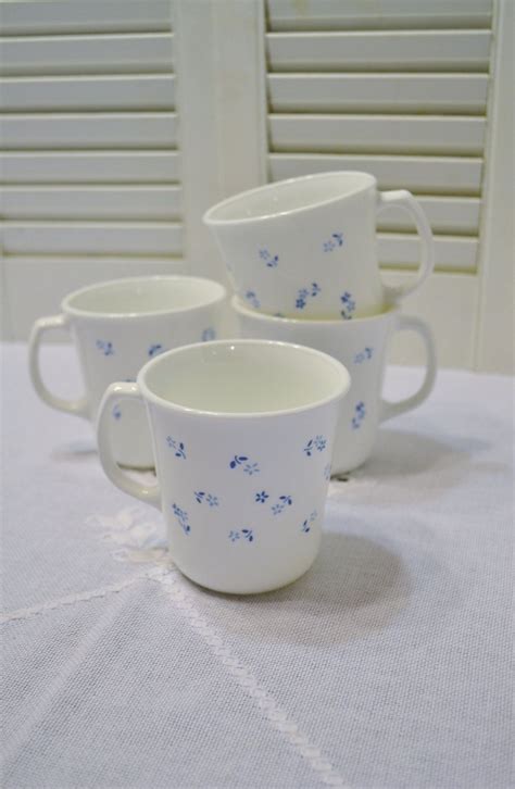 Vintage Corning Corelle Provincial Blue Cup Mug Set of 4 White Blue Floral Design PanchosPorch ...