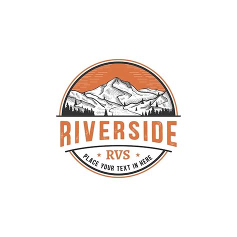 Premium Vector | Riverside, vintage retro engraving with mountain and ...