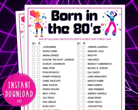 Totally 80's Born in the 80s Trivia Party Game Printable 1980s Game ...