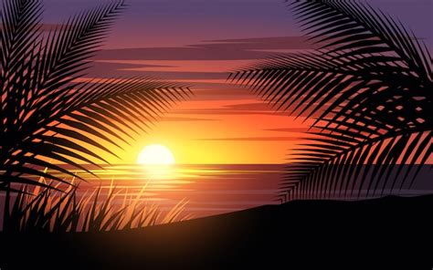 Premium Vector | Palm tree silhouette at sunset