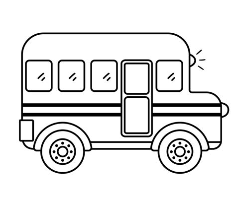 Vector black and white school bus. Contour back to school educational clipart. Cute line style ...