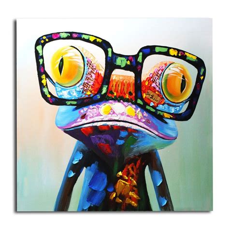 Handmade Happy Frog Animal Painting Frog with Glasses Art Oil Paints for Wall Decoration in ...