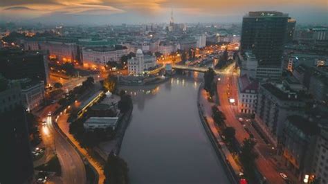 Vienna Skyline Aerial View Night Austria Stock Footage Video (100% ...