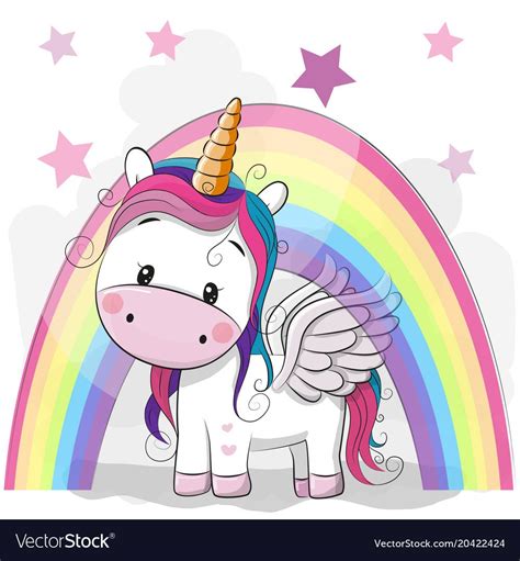 Cute Cartoon Unicorn and rainbow on a stars background. Download a Free ...