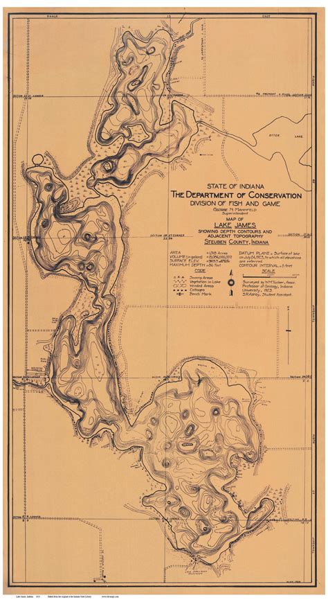 Lake James Indiana 1923 - Old Map Reprint - OLD MAPS