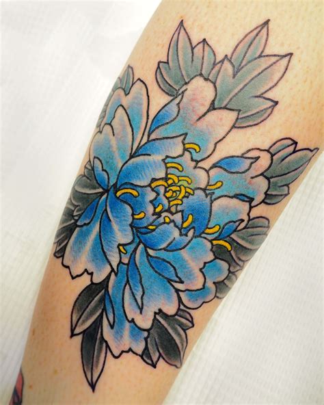 Blue Peony Flower by Tom McMillan #sunsettattoonz | Blue flower tattoos ...