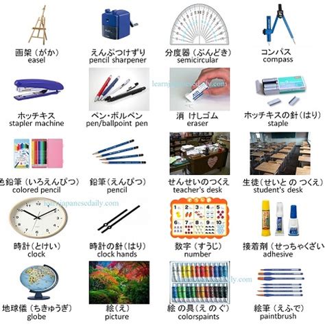 Japanese vocabulary on school stationery - Japanese words by theme