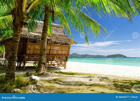 Bamboo Hut On Tropical Beach Royalty Free Stock Photography - Image: 34665277