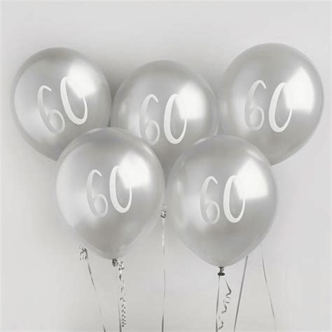 5 Silver Number 60 Balloons Sixtieth Birthday Balloons 5x - Etsy