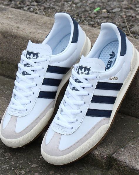 New colourway in Adidas Jeans, finished in white leather with navy ...