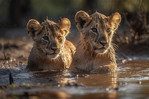 Muddy Lion Cubs In The African Savanna Photograph by Diego Re - Fine Art America