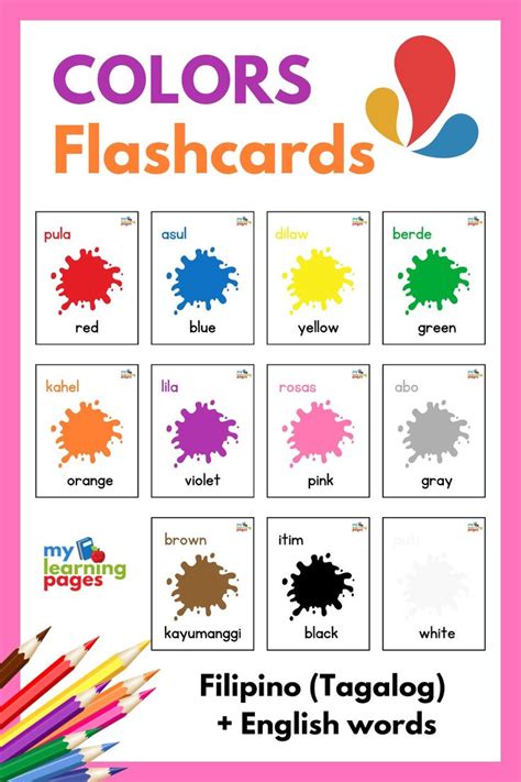 Colors Filipino Flashcards | Color flashcards, Printable flash cards, Tagalog words