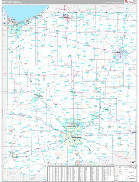 Indiana Northern Wall Map Premium Style by MarketMAPS - MapSales