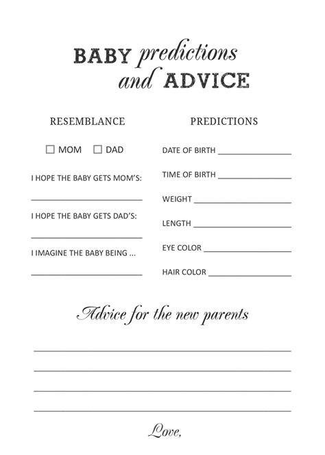 Free Printable Baby Prediction and Advice Cards | Baby Shower Games