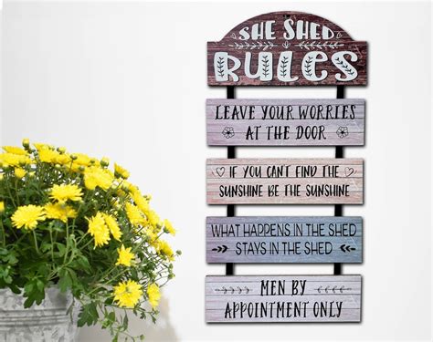 Wooden She Shed Sign She Shed Rules Sign Hanging Craft Room - Etsy