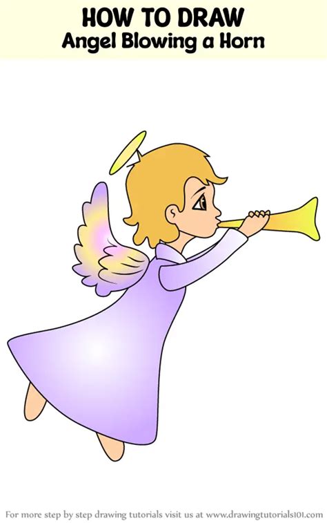 How to Draw Angel Blowing a Horn (Christmas) Step by Step ...