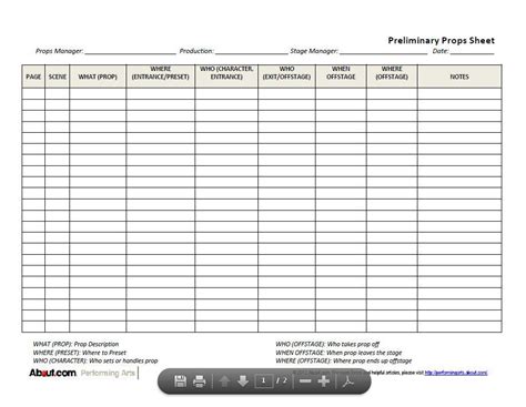 Downloadable Prop List Forms for Stage Techs