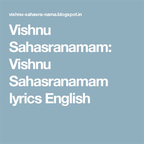 Vishnu Sahasranamam: Vishnu Sahasranamam lyrics English | Lyrics, Vishnu, Prayers