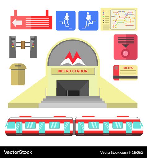 Metro station transport and signs poster on white Vector Image