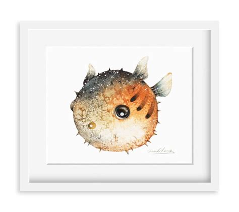 Pufferfish Art Print 5X7 Puffer Fish Watercolor Art Print - Etsy