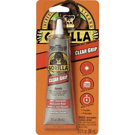 Gorilla Glue Clear Grip Contact Adhesive - 3 fl oz - Indoor, Outdoor, Metal, Glass, Fabric, Wood ...