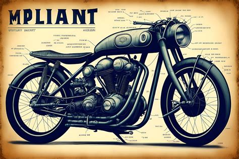 Blueprint of Vintage Motorcycle, Generative AI Illustration Digital Art by Miroslav Nemecek ...