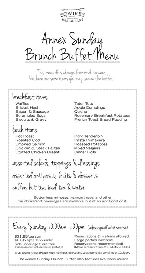 Brunch Buffet Menu | SqWires Restaurant & Market