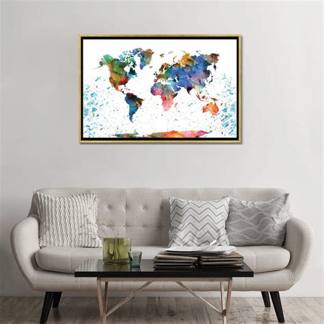 iCanvas "Colorful World Map" by WallDecorAddict Framed - Bed Bath & Beyond - 37049887