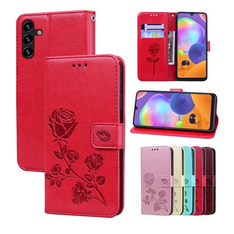 For Samsung Galaxy A13 5G Rose Embossed Leather Phone Case (Red ...