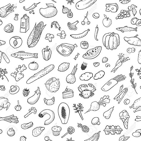 Seamless background with hand drawn food, black and white. Vector illustration, eps10. Stock ...