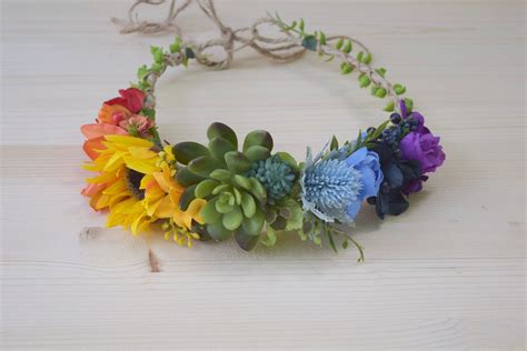 Rainbow Flower Crown Pride Headband Festival Crown | Etsy | Flower ...