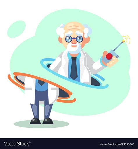 Crazy old scientist is teleporting funny Vector Image